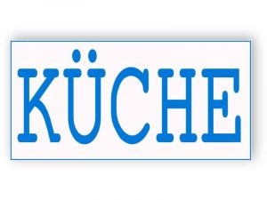 Weiß und blau Küche Schild